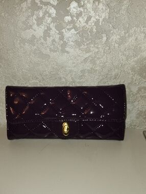 NWOT Quilted Patent Clutch Wallet in Deep Plum